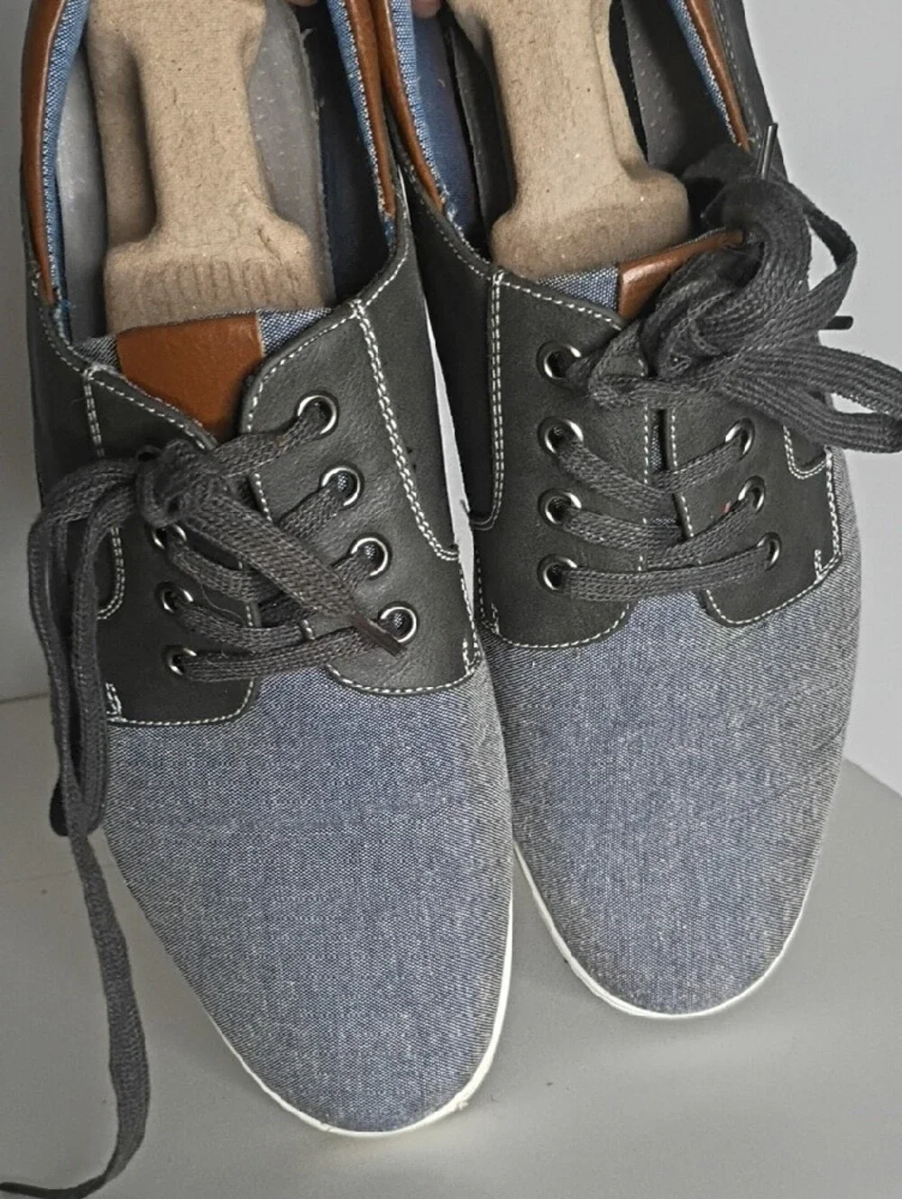 Bruno Marc Men’s Denim Lace-Up Sneakers in Gray with Black Trim 9.5